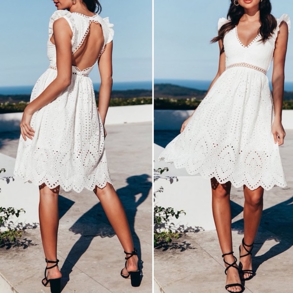 Rouge! Dresses & Skirts - White Eyelet V-Neck Backless Summer Dress